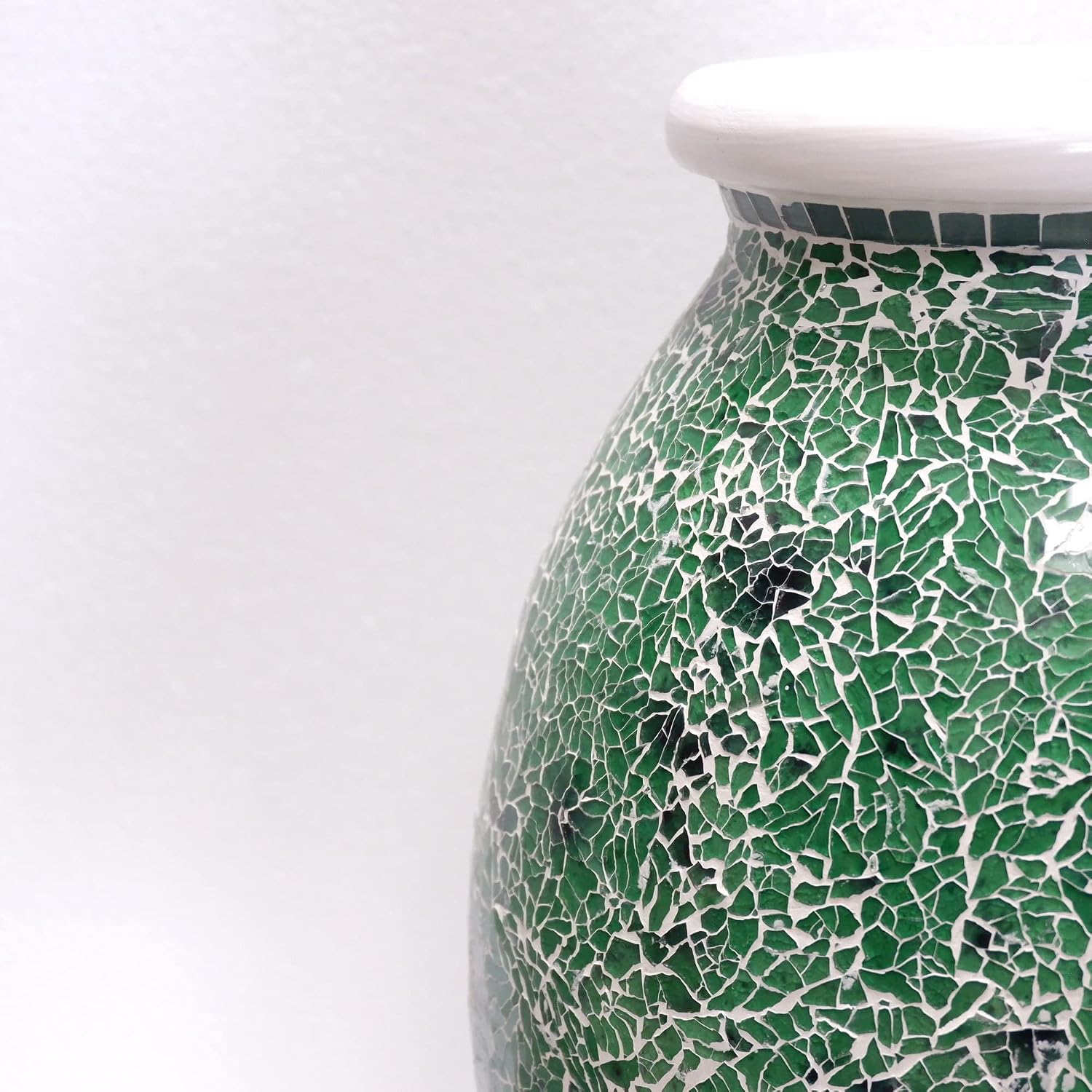 Floor Vase, 24 Inch Mosaic Vase – Tall Cylinder Made of Terracotta with Green Glass Mosaic Pieces – Handcrafted Decorative Home Décor Accent Piece for Bedroom, Living Room, Office
