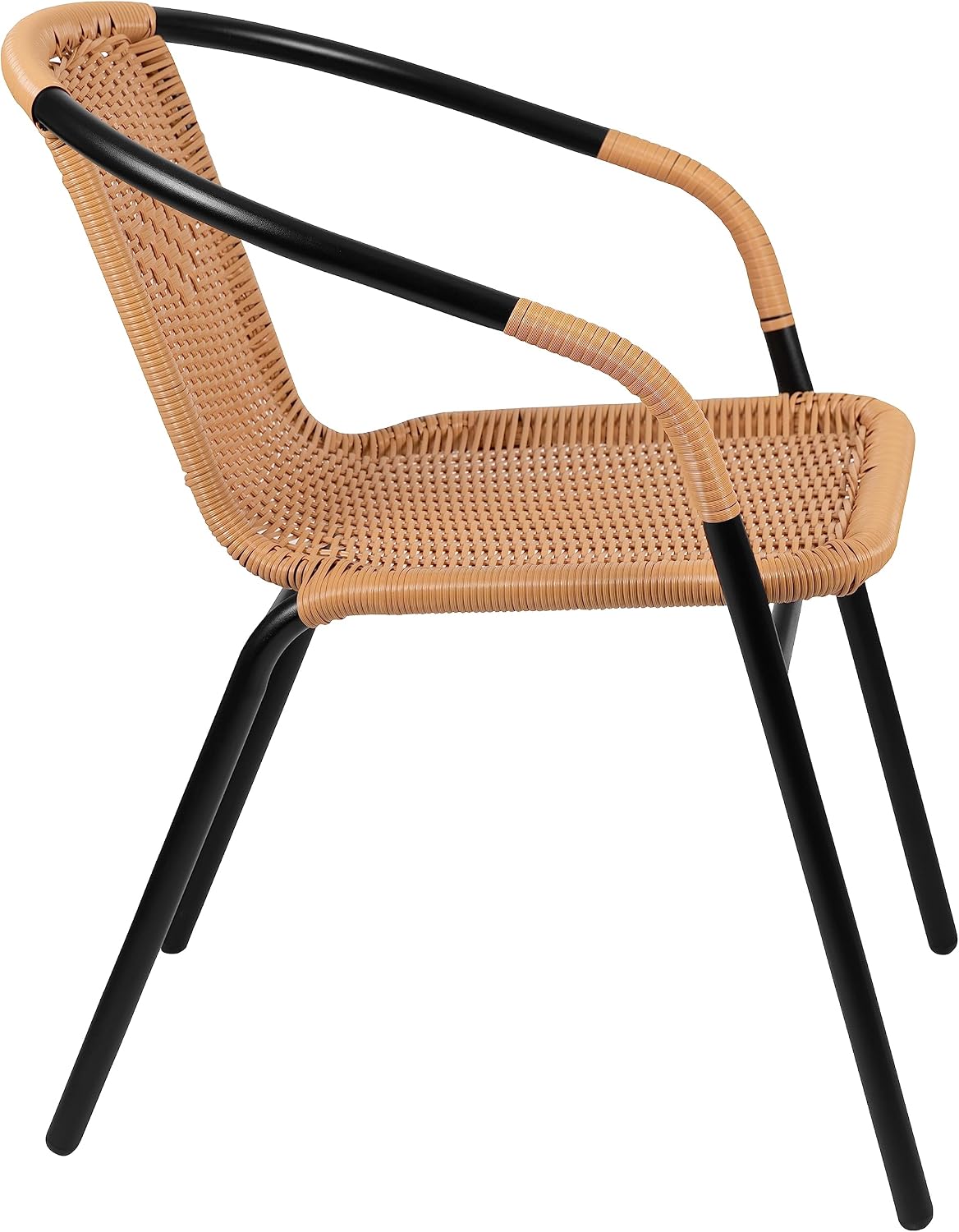 EMMA + OLIVER Set of 4 Modern PE Rattan Stack Chairs, Indoor/Outdoor Patio Dining Chairs, No Assembly Required, Beige