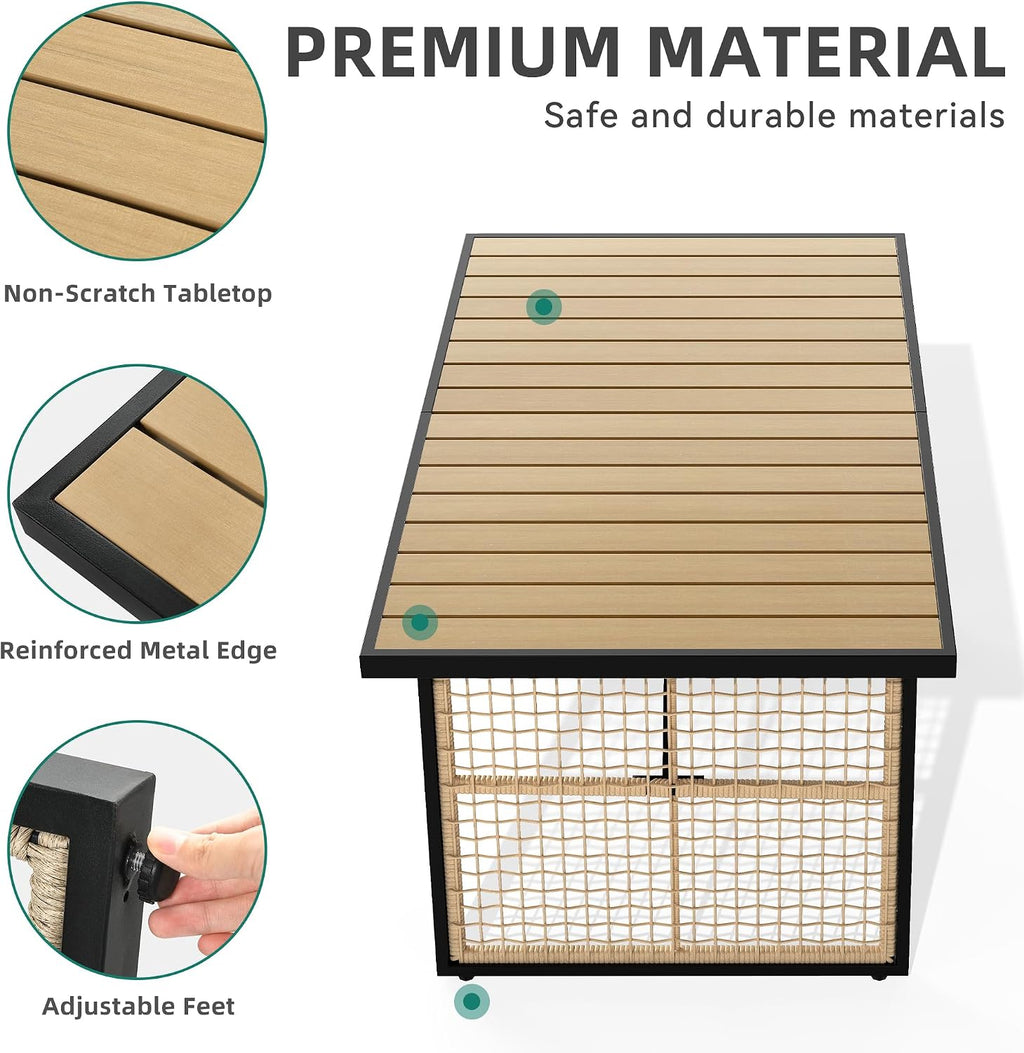 YITAHOME Dining Table 59.1'x34.3' Rectangular Patio Table with Metal Frame & Rattan Mesh All-Weather Outdoor Patio Dining Table for 6 Outdoor Table with Adjustable Feet for Outdoor/Indoor
