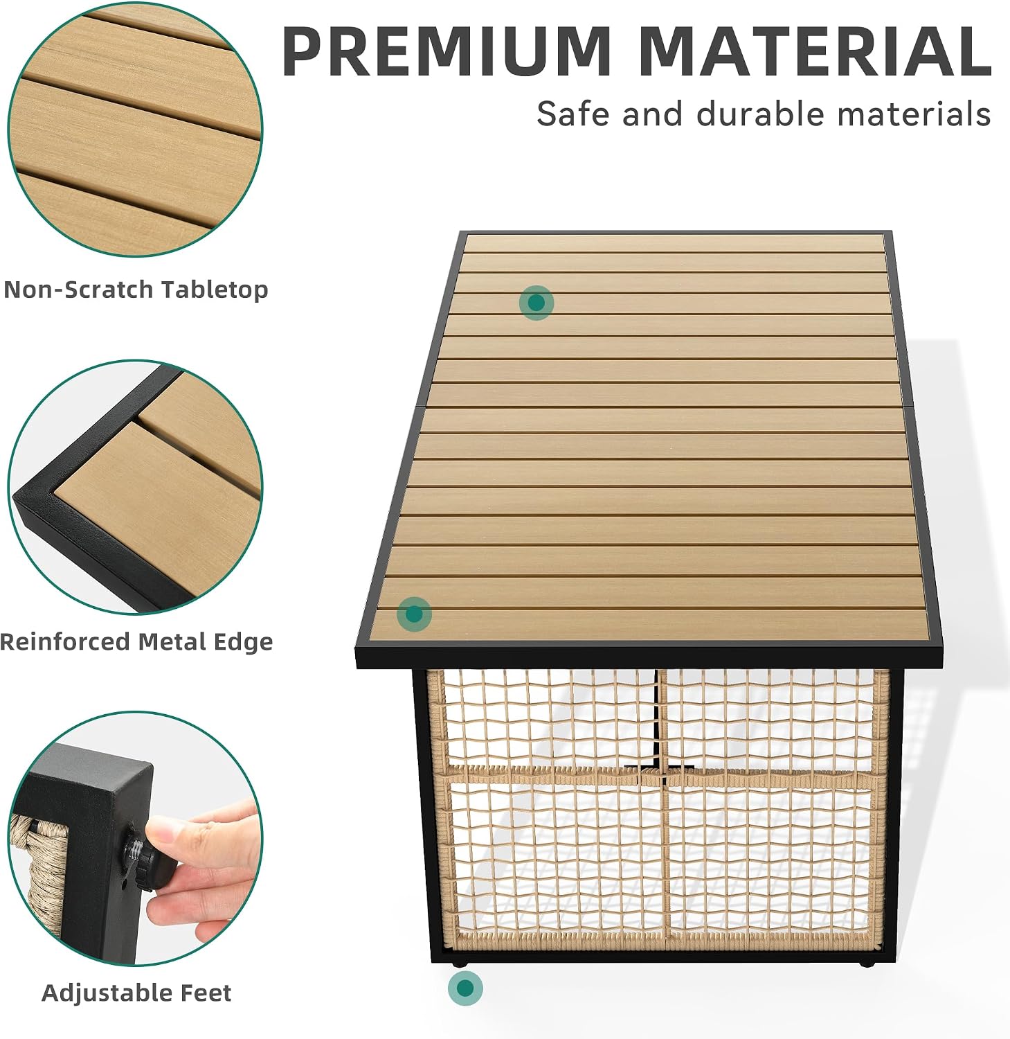 YITAHOME Dining Table 59.1'x34.3' Rectangular Patio Table with Metal Frame & Rattan Mesh All-Weather Outdoor Patio Dining Table for 6 Outdoor Table with Adjustable Feet for Outdoor/Indoor