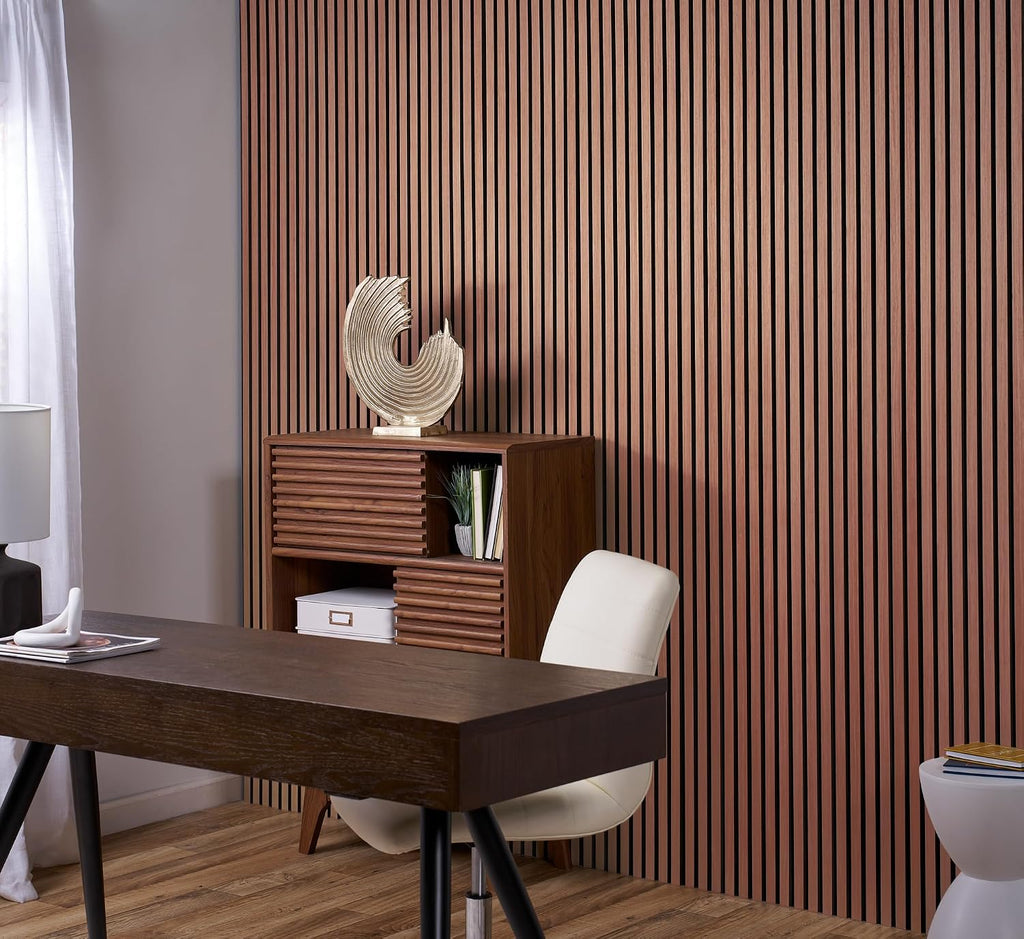 Wood Panels for Wall - Oak Acoustic Wall Panels - 4PK Wall Wood Panels - 94.49' x 12 - Soundproof Wall Panels for Decor - Acoustic Slat Wood Wall Panels for Interior Decoration of Walls (Oak Cherry)
