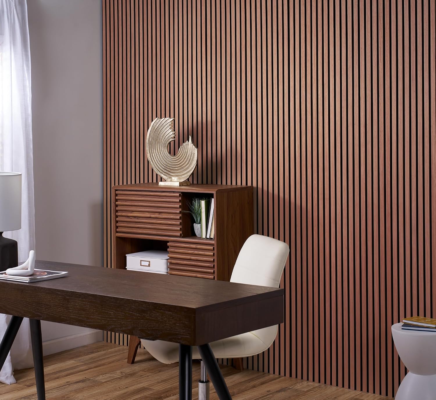Wood Panels for Wall - Oak Acoustic Wall Panels - 4PK Wall Wood Panels - 94.49' x 12 - Soundproof Wall Panels for Decor - Acoustic Slat Wood Wall Panels for Interior Decoration of Walls (Oak Cherry)