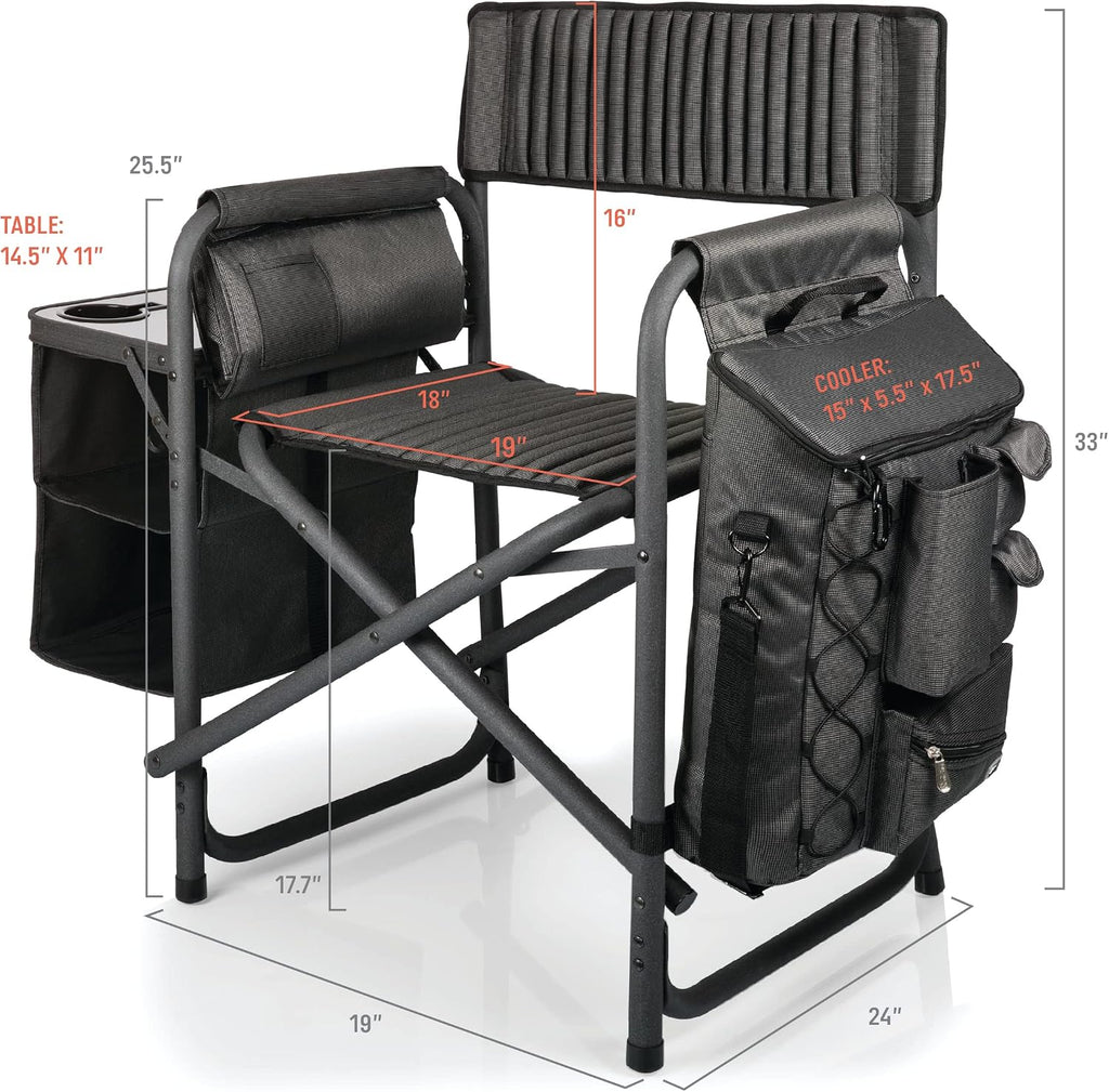 PICNIC TIME Fusion Camping Chair with Side Table and Soft Cooler, Outdoor Foldable Padded Camping Chairs with Cup Holder for Lawn, Beach, & Sports Use for Adults, (Dark Gray Black Accents)