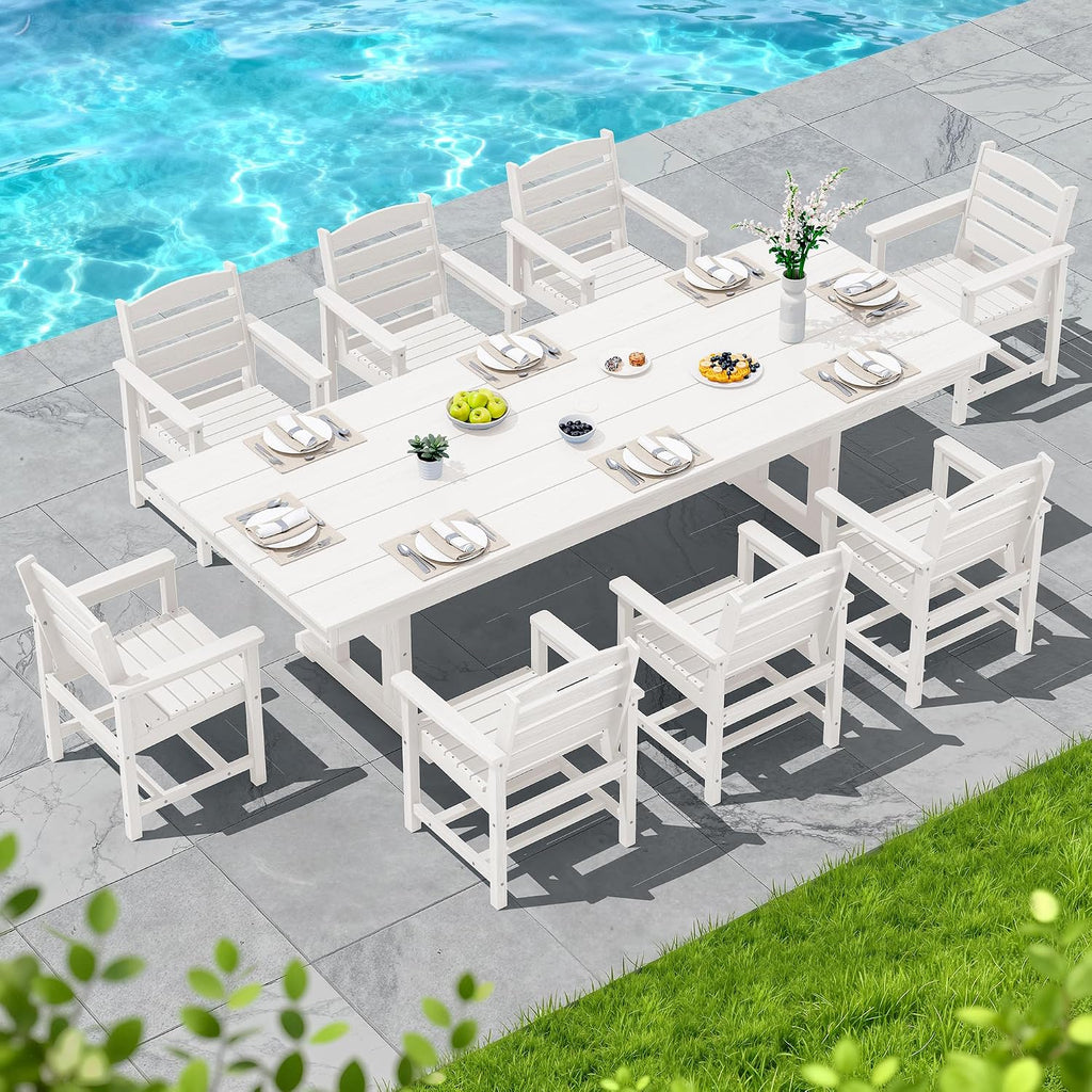 SERWALL Outdoor Dining Chairs Set of 4, All-Weather HDPE Patio Dining Chair with 19.7' Widened Seat, for Backyard, Garden, White