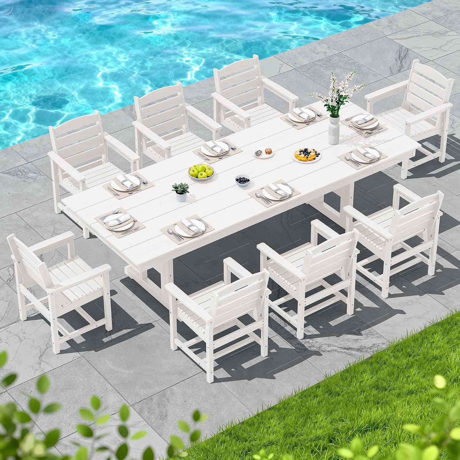SERWALL Outdoor Dining Chairs Set of 4, All-Weather HDPE Patio Dining Chair with 19.7' Widened Seat, for Backyard, Garden, White