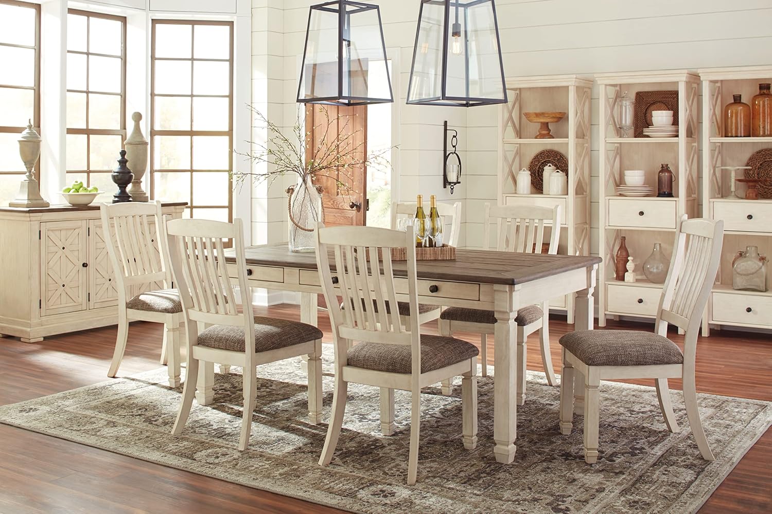 Signature Design by Ashley Bolanburg Dining Table, 2-Tone Farmhouse Style With 6 Built-In Storage Drawers, Wood & Engineered Wood Construction, Seats Up To 6, White/Brown