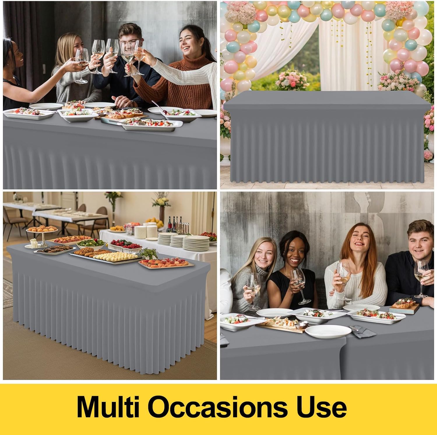 Smiry Spandex Tablecloth 6 Pack, Elastic Fitted Stretch Tablecloth for 6FT Rectangle Tables, Waterproof Washable Table Cover Skirt for Wedding, Banquet & Parties (Grey, 72Lx30Wx30H Inch)