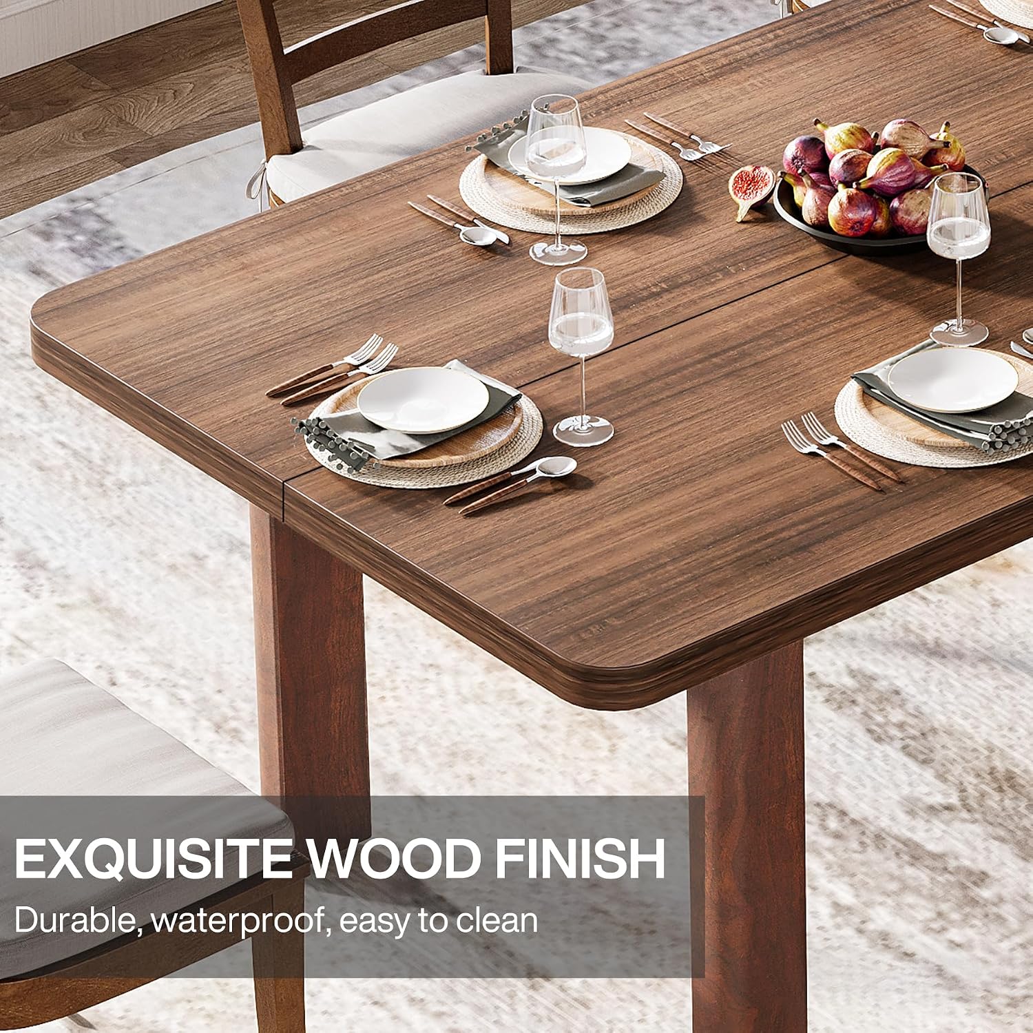 Tribesigns Farmhouse Wood Dining Table for 4-6 People, 63' Large Rectangle Kitchen Table, Dinner Table Kitchen & Dining Room Furniture with with Solid Wood Legs