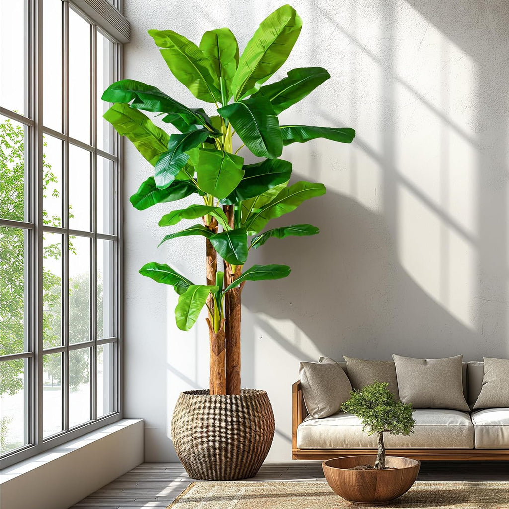 Erimda 9FT Artificial Banana Tree Tall Fake Banana Leaf Plant Faux Banana Silk Tree Faux Banana Leaves for Home Swimming Pool Indoor Outdoor Patio Tropical Decor