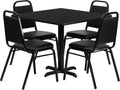 Flash Furniture 5-Piece 36' Square Laminate Dining Table/Chairs Set, Restaurant Dining Set with Table, X-Base, and 4 Trapezoidal Back Chairs, Black
