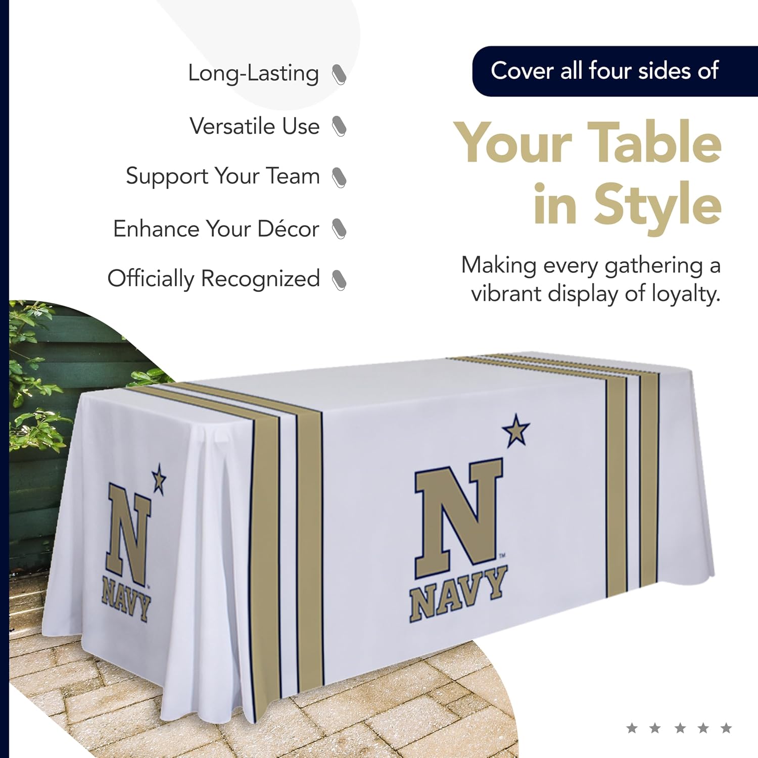 Victory Corps Navy Midshipmen College Sports Printed Table Throw - NCAA Licensed - Polyester - School Tablecloth (Navy Blue, Gold) (6' Draped)