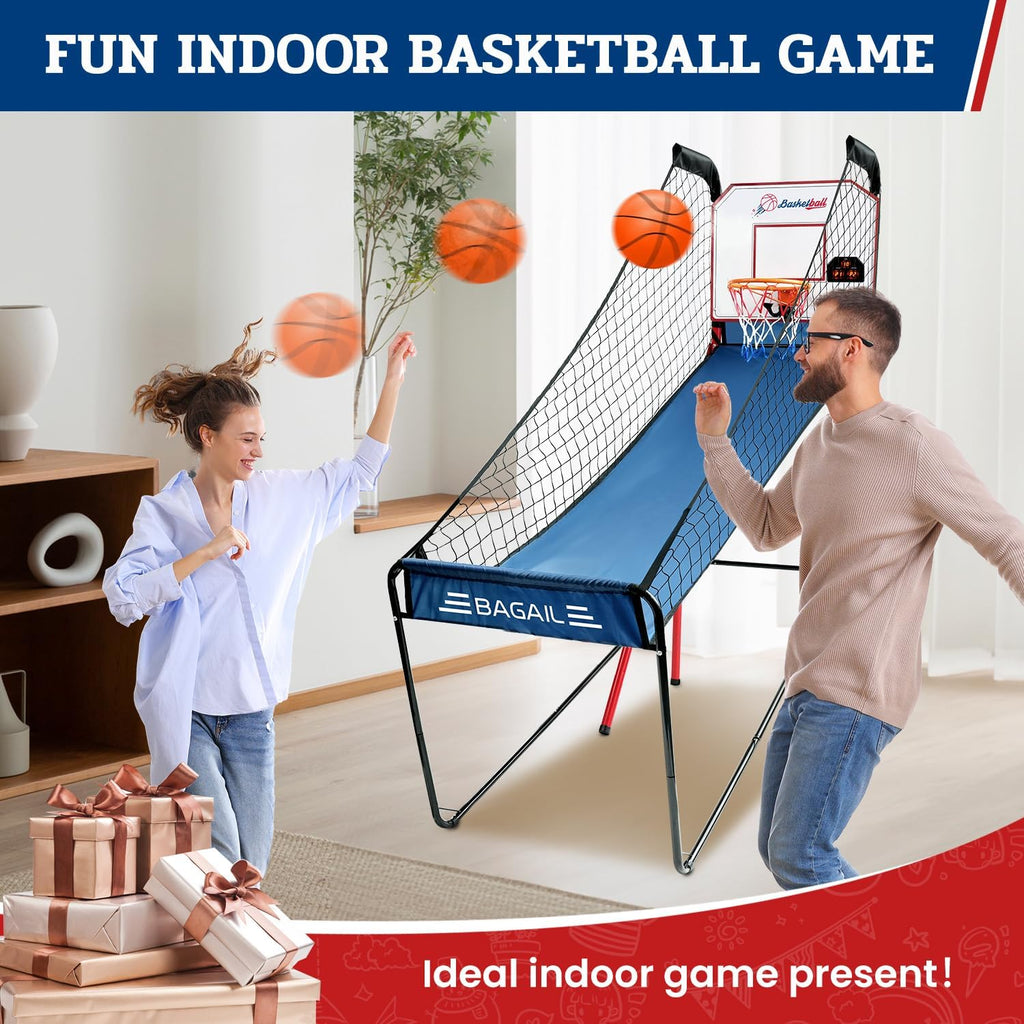 BAGAIL Basketball Arcade Game, Electronic Basketball Shooting Game, Arcade Sounds, Foldable Frame, 3 Balls, Inflation Pump, Ideal Indoor Sport Games - Single Shot
