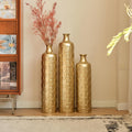 Floor Metal Decorated Vases Set of 3 for Gorgeous Home Decoration Large Glazed Metal Vases (Gold)