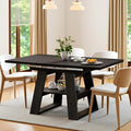 Lxsxlome 47.24''-66.92'' Extendable Dining Room Table for 4-6, Rectangle Extendable Kitchen Table with Removable Leaves, Space Saving, Wooden Dining Table with Storage Shelf (Style 2, Black)