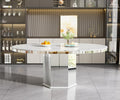 47'-63' Round White Faux Marble Extendable Dining Table for 4-6, Modern Luxury Round Dining Room Table, Kitchen Dinner Tables with Marble Veining Tabletop and Mirror Acrylic Base for Kitchen