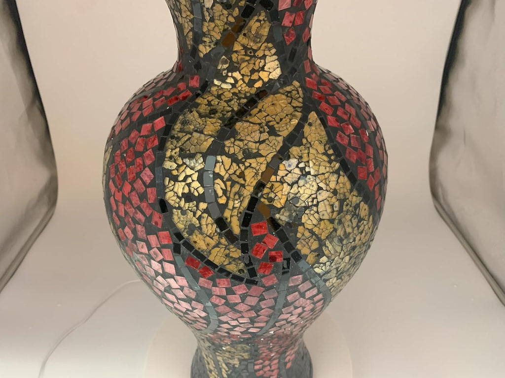 Floor Vase, 24 Inch Mosaic Vase – Tall Cylinder Made of Terracotta with Red, Gold and Black Glass Mosaic Pieces – Handcrafted Decorative Home Décor Accent Piece for Bedroom, Living Room, Office