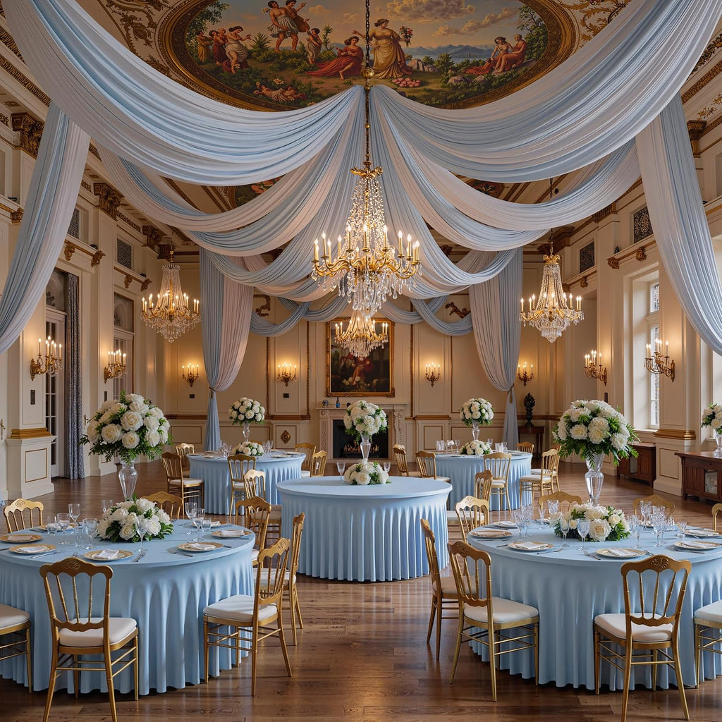 Outpain 6 Pack Dusty Blue Spandex Tablecloth for 60in/5FT Round Tables,Stretchy 120inch Fitted Round Table Cloths, Wrinkle Free Tablecloth with Skirt for Wedding, Graduation & Banquet