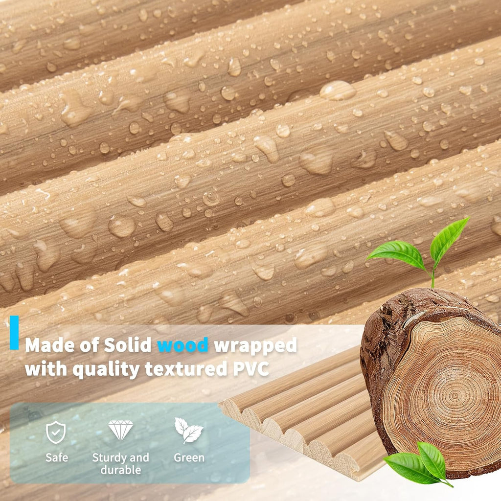 Art3d Fluted Wood Panel - 108 x 5.7 x 0.7in for Wall & Ceiling, Beaded Accent Molding for Home Decoration, Pack of 4pcs + 1pc End-Trim, Beaded Oak