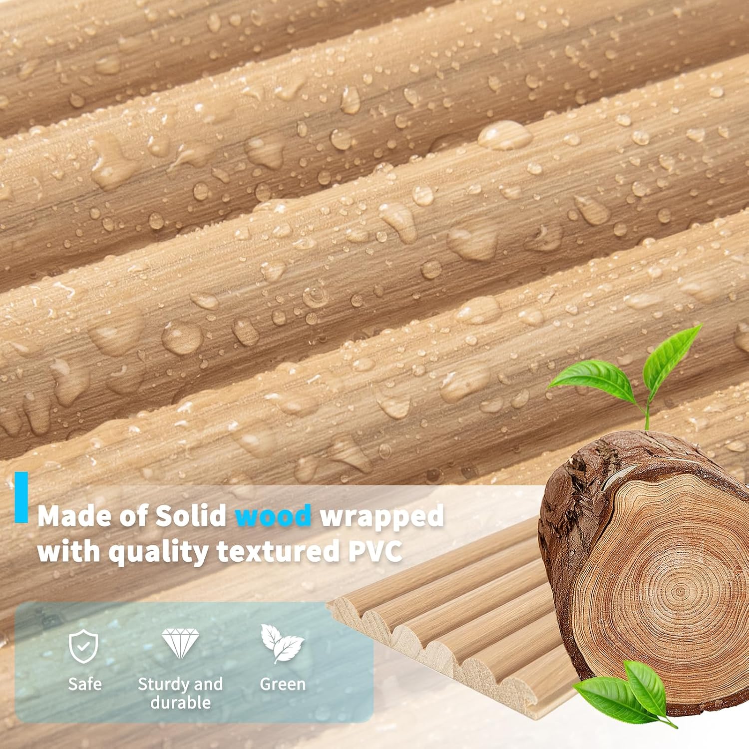 Art3d Fluted Wood Panel - 108 x 5.7 x 0.7in for Wall & Ceiling, Beaded Accent Molding for Home Decoration, Pack of 4pcs + 1pc End-Trim, Beaded Oak