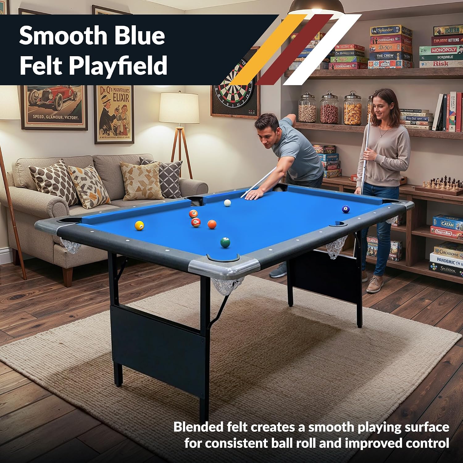Hathaway Fairmont Folding Pool Table for Family & Home Use Includes Full Set of Billiard Balls, Cues, Chalk, Triangle and Carrying Bag, Portable Space-Saving Table