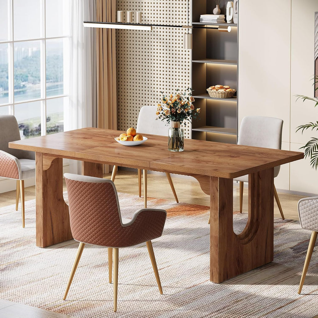 Tribesigns Farmhouse Dining Table for 6 to 8 People, 70.9-inch Large Wooden Kitchen Table with Sturdy Heavy Duty Legs, Rectangle Dining Room Table, Brown