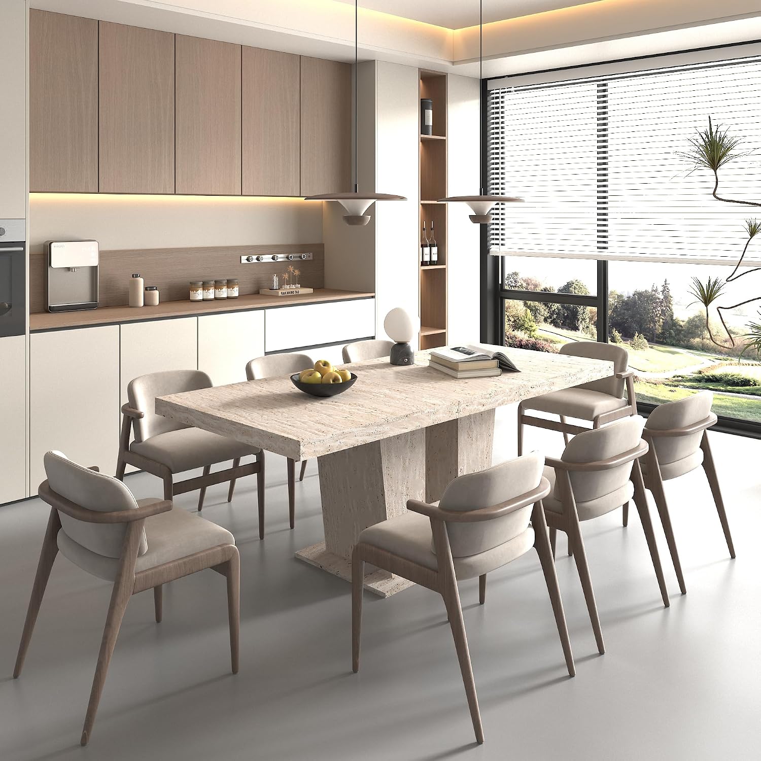 78.74'' Extendable Rectangular Dining Table for 4-8, Modern Mid-Century Wood Expandable Kitchen Dinner Conference Table for Living Room Office, Veined Travertine Pattern, Beige