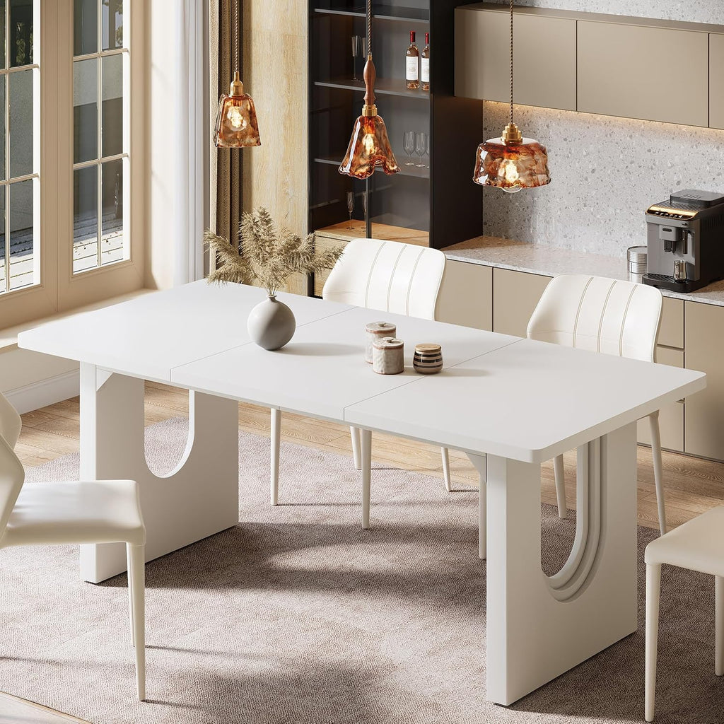 Tribesigns Modern Dining Table for 6 to 8 People, 70.9' Long Rectangular Kitchen Table with Spacious Tabletop and Sturdy Heavy Duty Legs for Dining Room, White