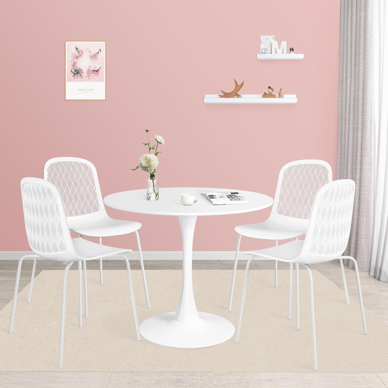Mid Century Modern Round Dining Table Set for 4 with Chairs in Dining Room, Small Kitchen, Office, Cafe, Restaurants