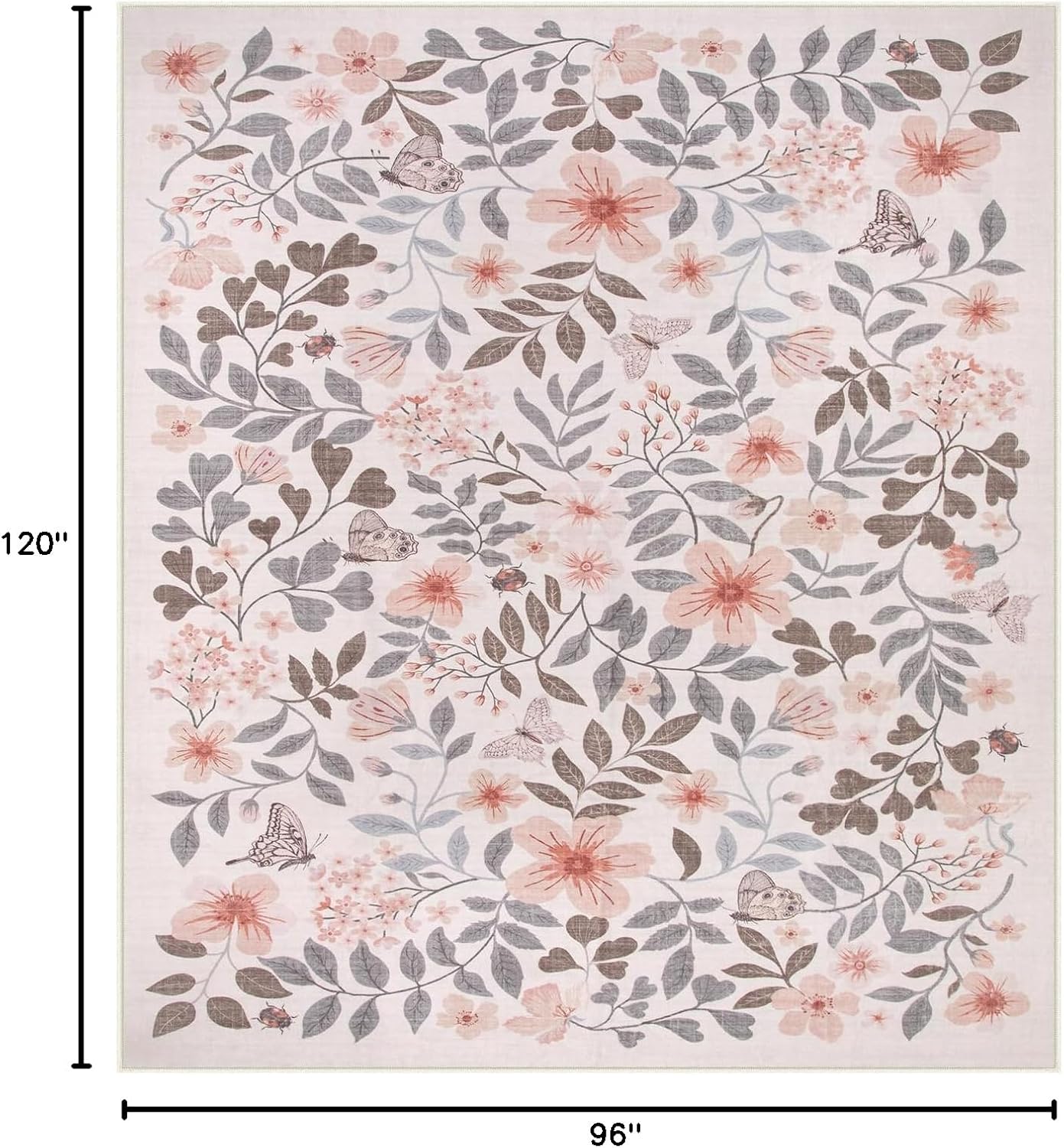 Lahome Reverie 8x10 Fall Floral Area Rugs for Bedroom, Apricot Boho Decor Washable Carpet, Non-Slip Rug for Girls Nursery, Living Room, Dorm, Apartment Decor, Cozy Retreat