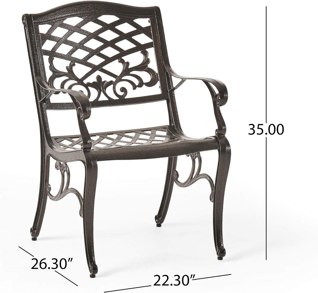 Christopher Knight Home Hallandale Outdoor Cast Aluminum Dining Set for Patio or Deck, 5-Pcs Set, Hammered Bronze