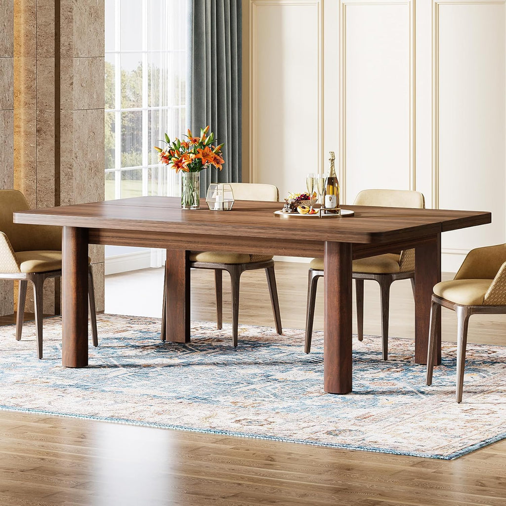Tribesigns Farmhouse Wood Dining Table for 4-6 People, 63' Large Rectangle Kitchen Table, Dinner Table Kitchen & Dining Room Furniture with with Solid Wood Legs