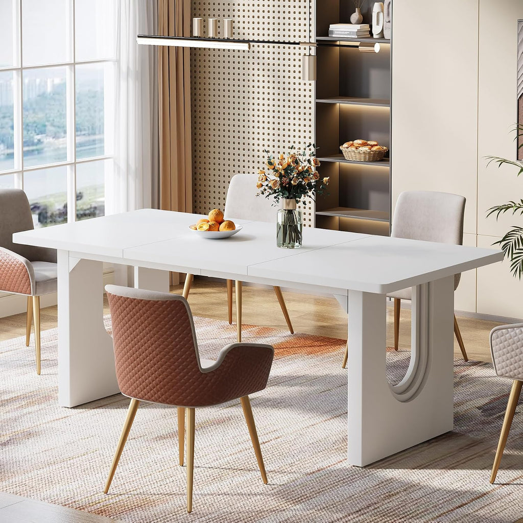 Tribesigns Modern Dining Table for 6 to 8 People, 70.9' Long Rectangular Kitchen Table with Spacious Tabletop and Sturdy Heavy Duty Legs for Dining Room, White
