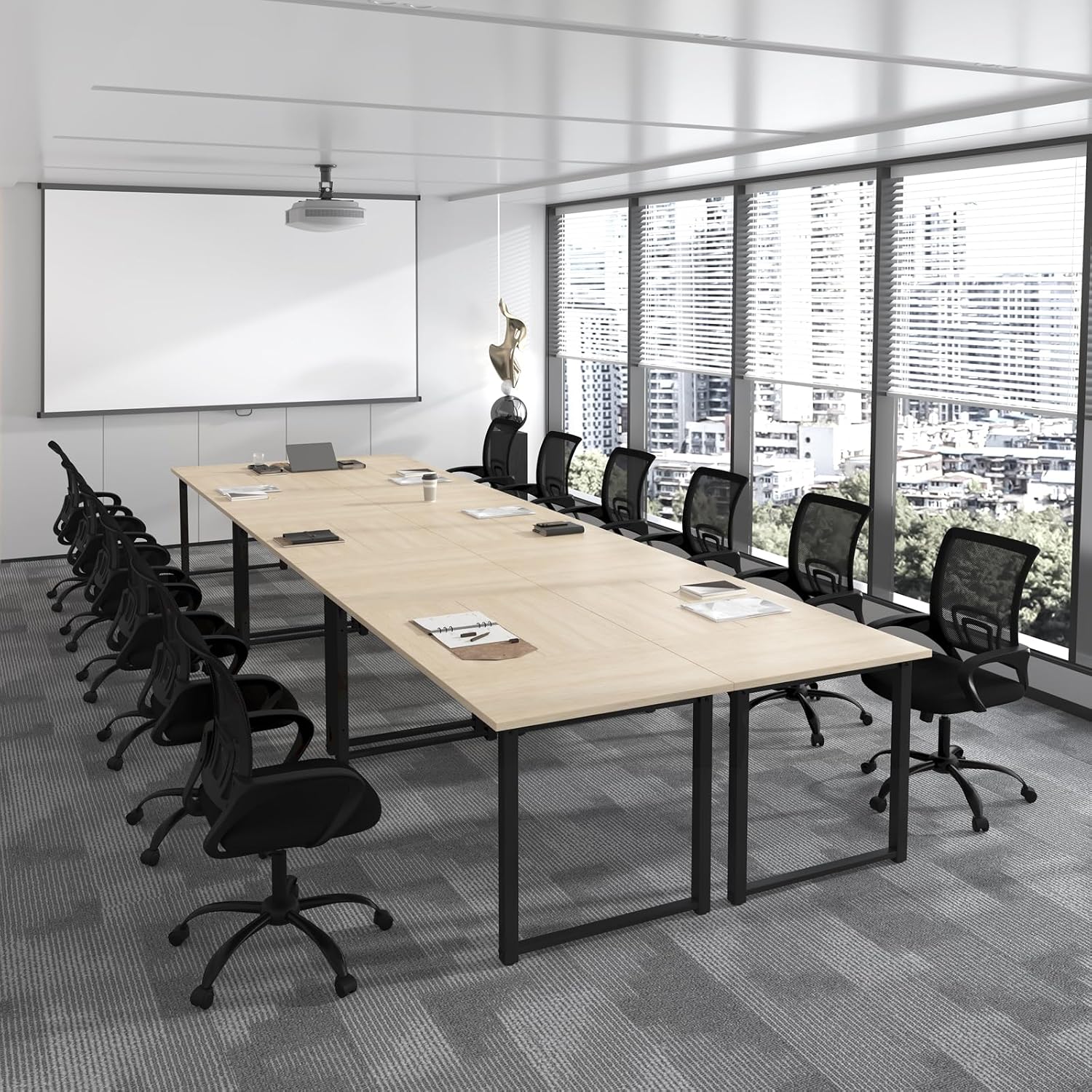 Bonzy Home 6FT Conference Table, 71' L x 32' W x 30' H Long Rectangle Meeting Table, Modern Seminar Table with Super Sturdy Metal Frame for Office, Natural
