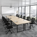 Bonzy Home 18FT Conference Table Set of 6, Modern Large Meeting Table Office Desks for 22 Person, Long Rectangle Table with Sturdy Metal Frame, 213' D x 64' W x 30' H, Natural