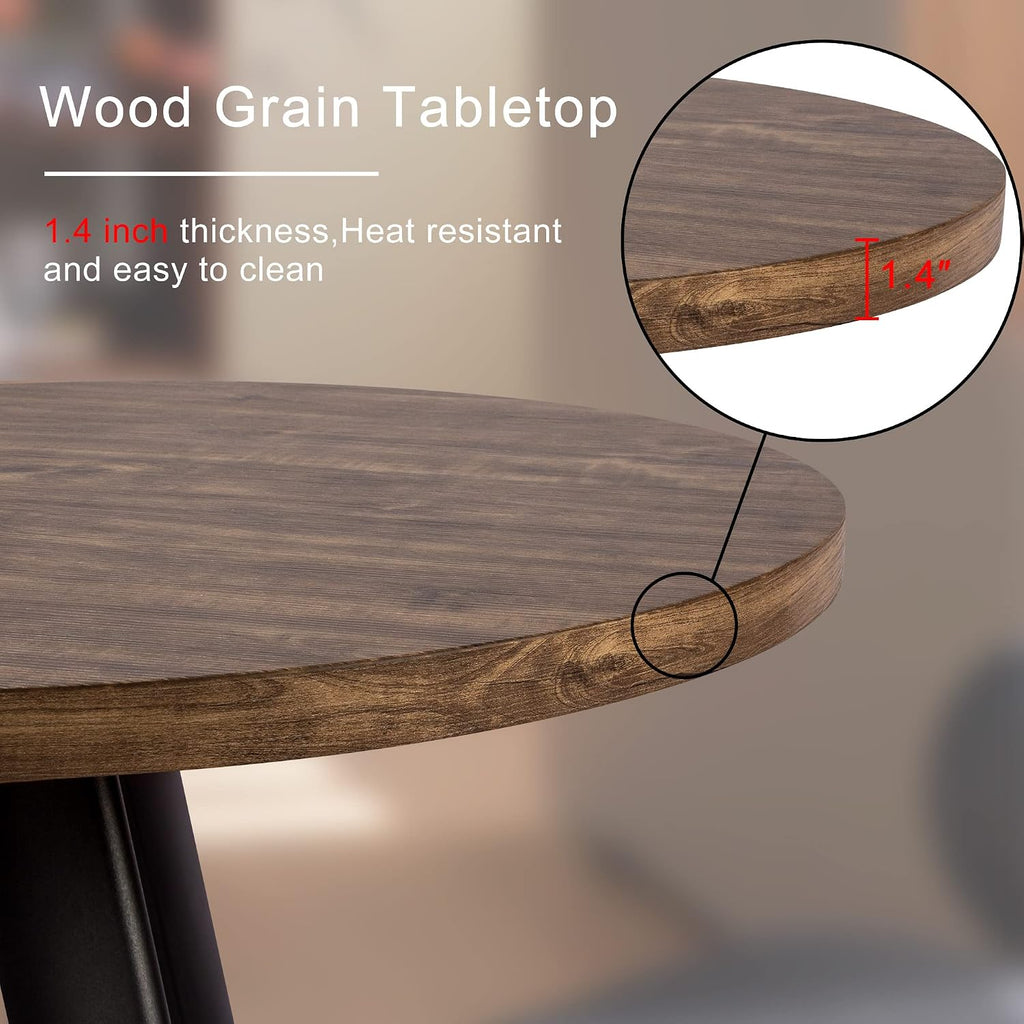 Round Dining Table, Small Dining Table for 2, 31.5' Round Table, Mid-Century Modern Kitchen Table with 1.4' Thickness Wood Grain Tabletop for or Small Space, Dining Room, Kitchen, Rustic Brown