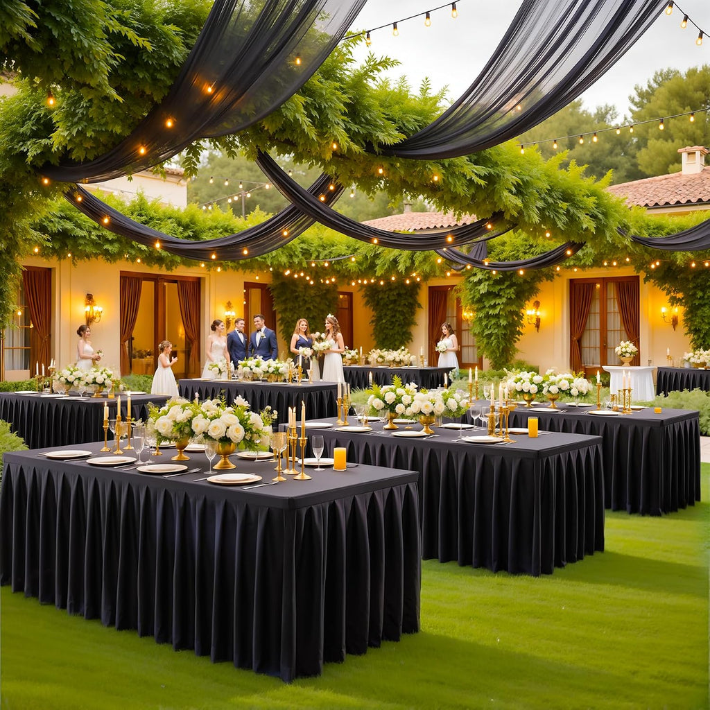 8 Pack Black Rectangle Tablecloth 8 FT Stretch Spandex Fitted Table Cloth for 8 Foot Rectangle Tables Banquet Tablecloths Wrinkle Free Table Cover Skirt Ruffle Tablecloth for Party Wedding Birthday