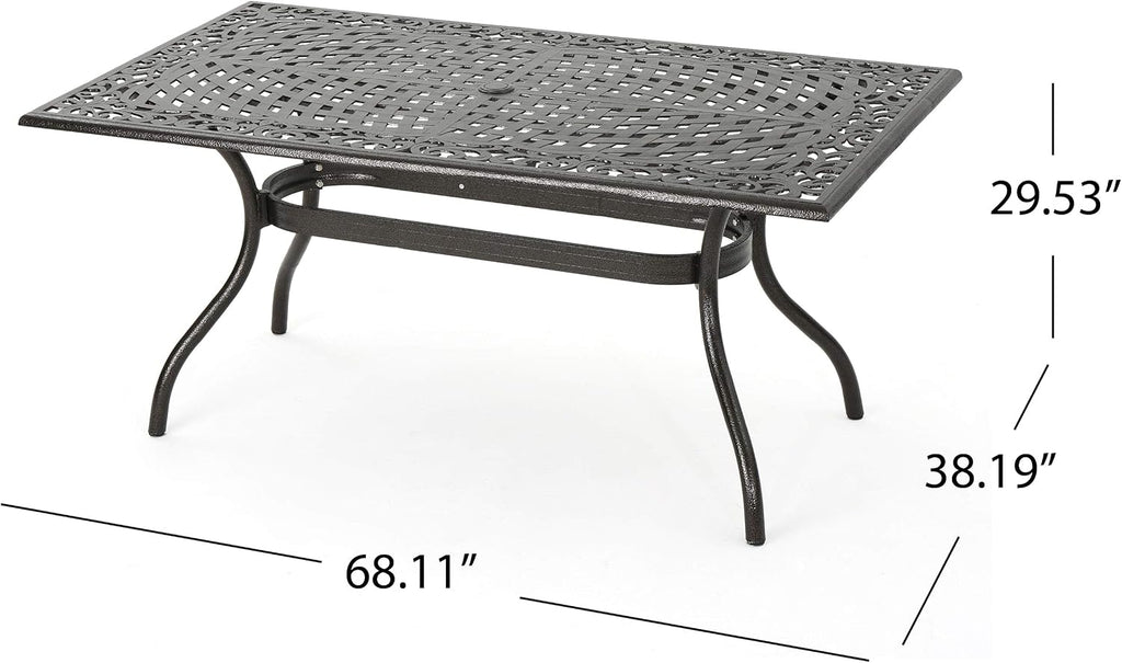 Christopher Knight Home Hallandale Outdoor Sarasota Cast Aluminum Rectangular Dining Set, 7-Pcs Set, Hammered Bronze