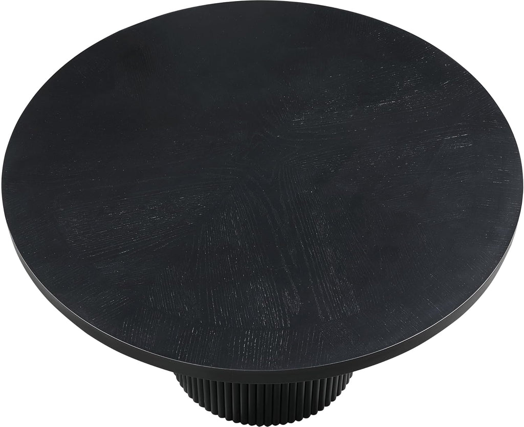 Meridian Furniture 728Black-T Belinda Collection Mid-Century Modern Dining Table, Solid Wood Base, Black Finish Oak Wood Veneer MDF Top, Round Top, Fluted Base, 48' W x 48' D x 31' H, Black