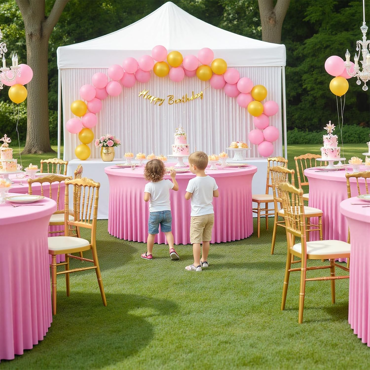 6 Pack Pink Round Tablecloth, Fitted Table Cloths for 6 foot Round Tables, Washable 132 Inch Table Skirt for Wedding Birthday Photography Themed Parties Banquet Holidays Pink Party Decorations
