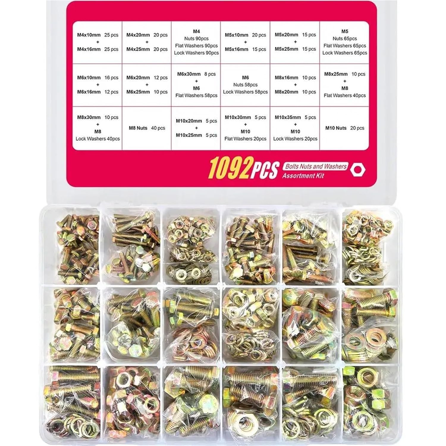 Set Screw Assortment Kit 1092PCS Steel Grade 8. Heavy Duty Metric Bolts and Nuts Kit for Homeowners,DIYers,Mechanics,Industrial Workers