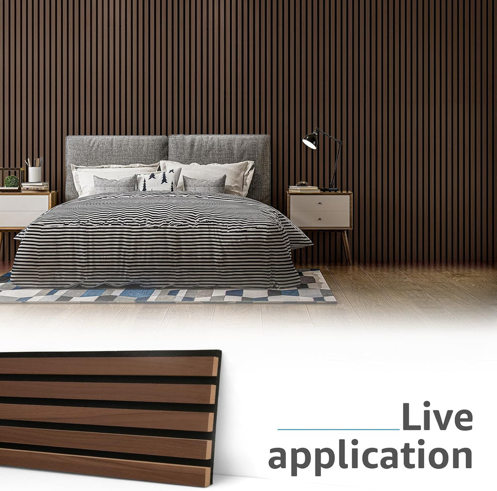 Art3d 6-Pack Acoustic Wood Slat Wall Panels for Interior Decor, 3D Fluted Sound Absorbing Wood Paneling for Accent Wall Ceiling Kitchen Living Room Bedroom Office, 94.5 x 7.9 inch Deep Walnut