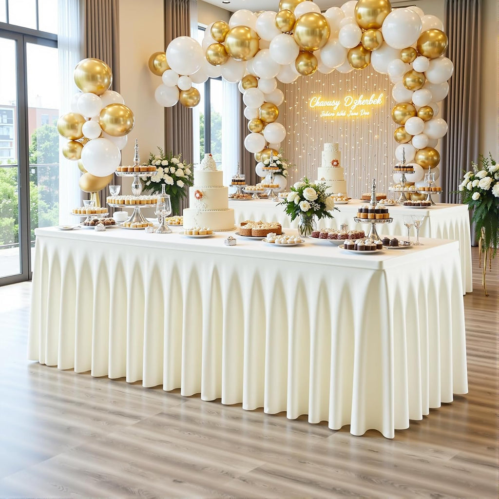 6 Pack Ivory Rectangle Tablecloth 6 FT Stretch Spandex Fitted Table Cloth for 6 Foot Rectangle Tables Banquet Tablecloths Wrinkle Free Table Cover Skirt Ruffle Tablecloth for Party Wedding Birthday