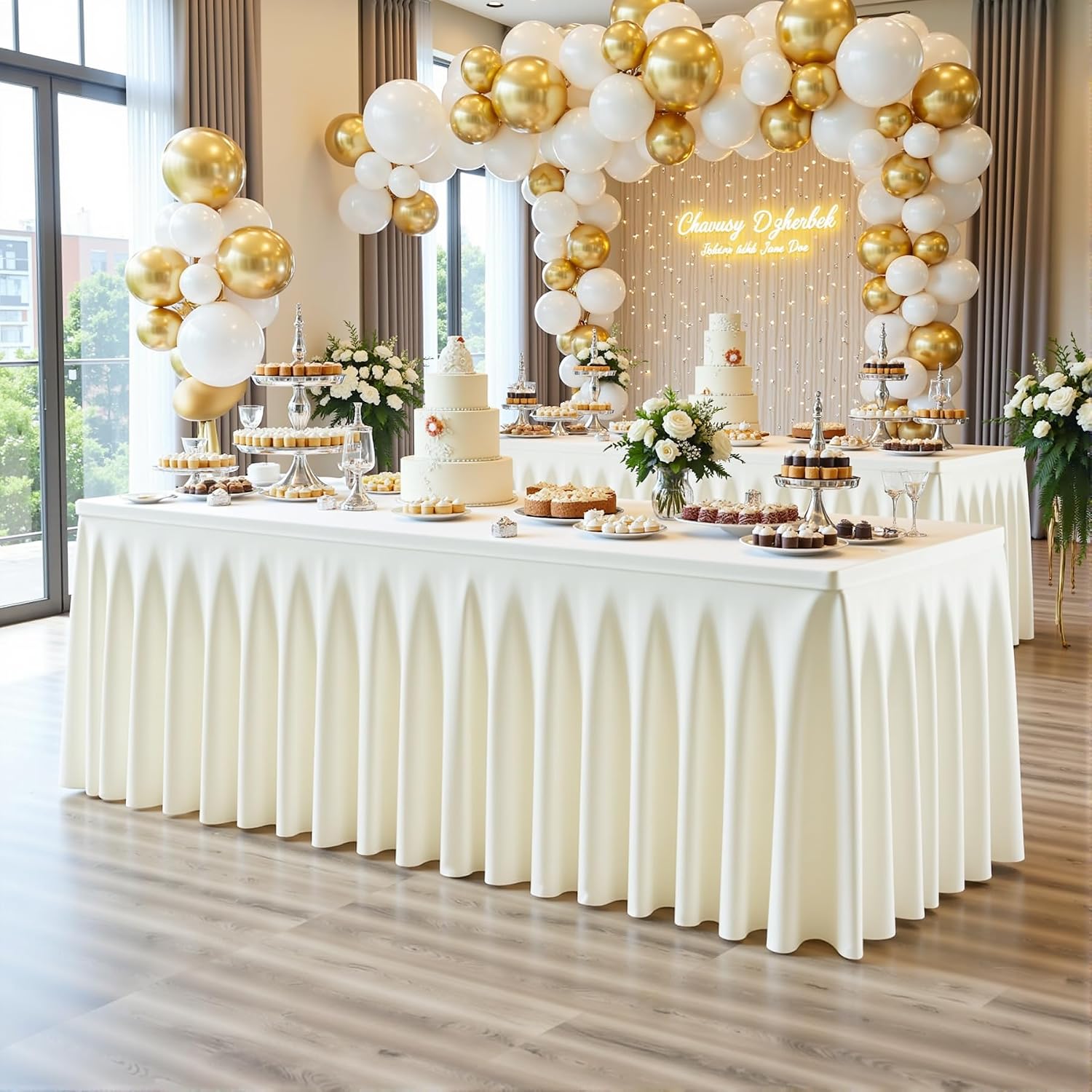 6 Pack Ivory Rectangle Tablecloth 6 FT Stretch Spandex Fitted Table Cloth for 6 Foot Rectangle Tables Banquet Tablecloths Wrinkle Free Table Cover Skirt Ruffle Tablecloth for Party Wedding Birthday