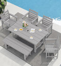 SERWALL Patio Dining Table and Bench Set for 6, Light Gray