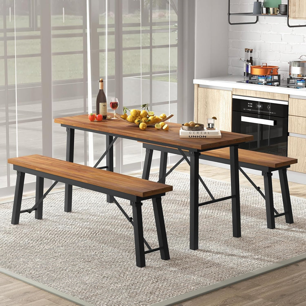 Tangkula 59' Narrow Outdoor Dining Table for 4-6, No Assembly Foldable Patio Dining Table with Acacia Wood Top & Heavy Duty Metal Frame, Portable Table for Yard, Garden, Poolside or Indoor (Natural)