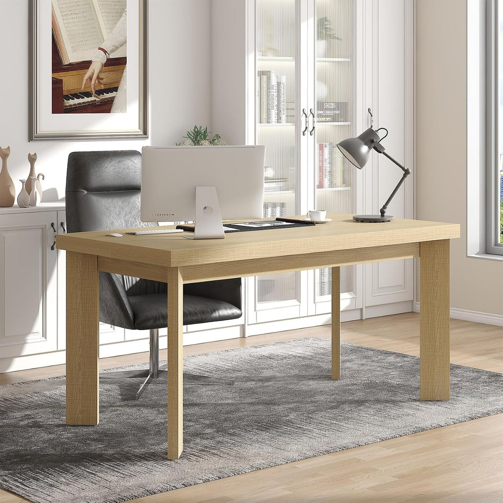 Bigbiglife 63 Inch Dining Table for 6, Indoor Outdoor Dining Table with Wood Legs, Kitchen Table with Large Tabletop, Rectangular Dinner Table for Dining Room, Living Room, Kitchen, Natural