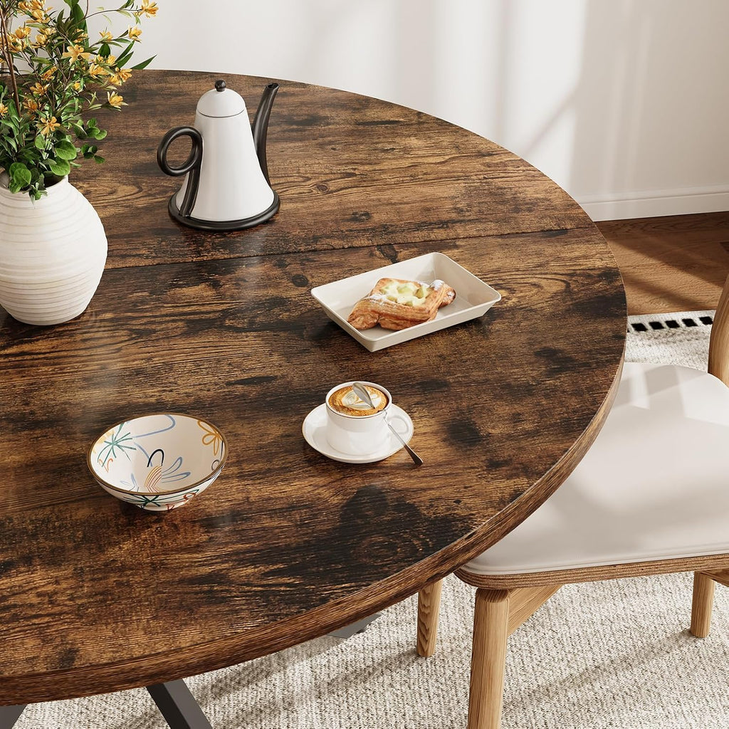 Vantic 47' Round Dining Table for 4-6 People, Farmhouse Wood Kitchen Table for Small Space,Circle Dining Table with Metal Base for Kitchen & Living Room, Rustic Brown