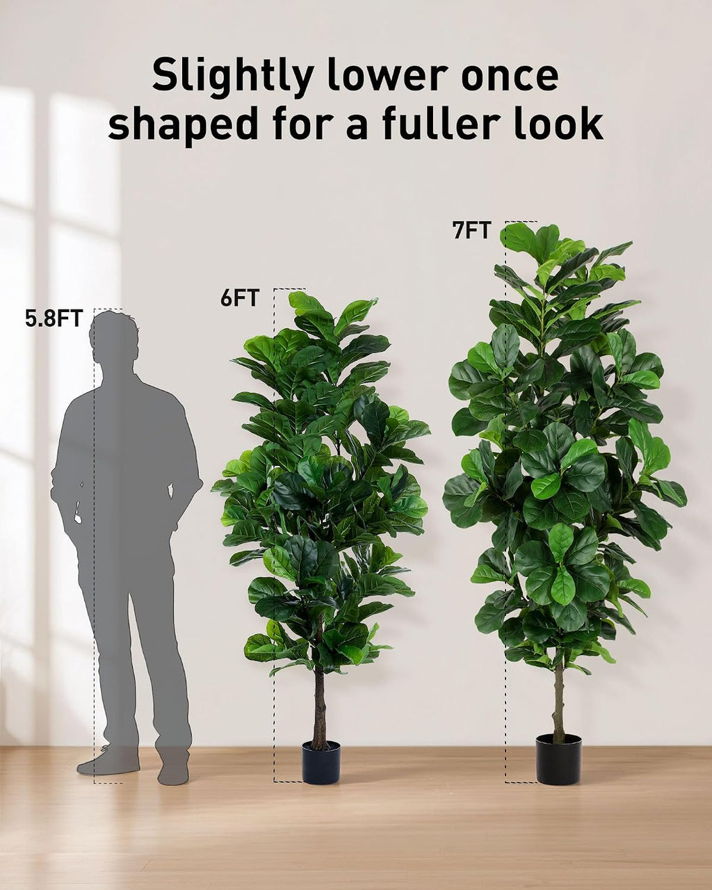FLOWORLD Fiddle Leaf Fig Tree 7ft Tall Artificial Tree in Plastic Pot Fake Ficus Lyrata Plants with 184 Decorative Fiddle Leaves Faux Fig Trees for Home Office Living Room Decor Indoor Outdoor