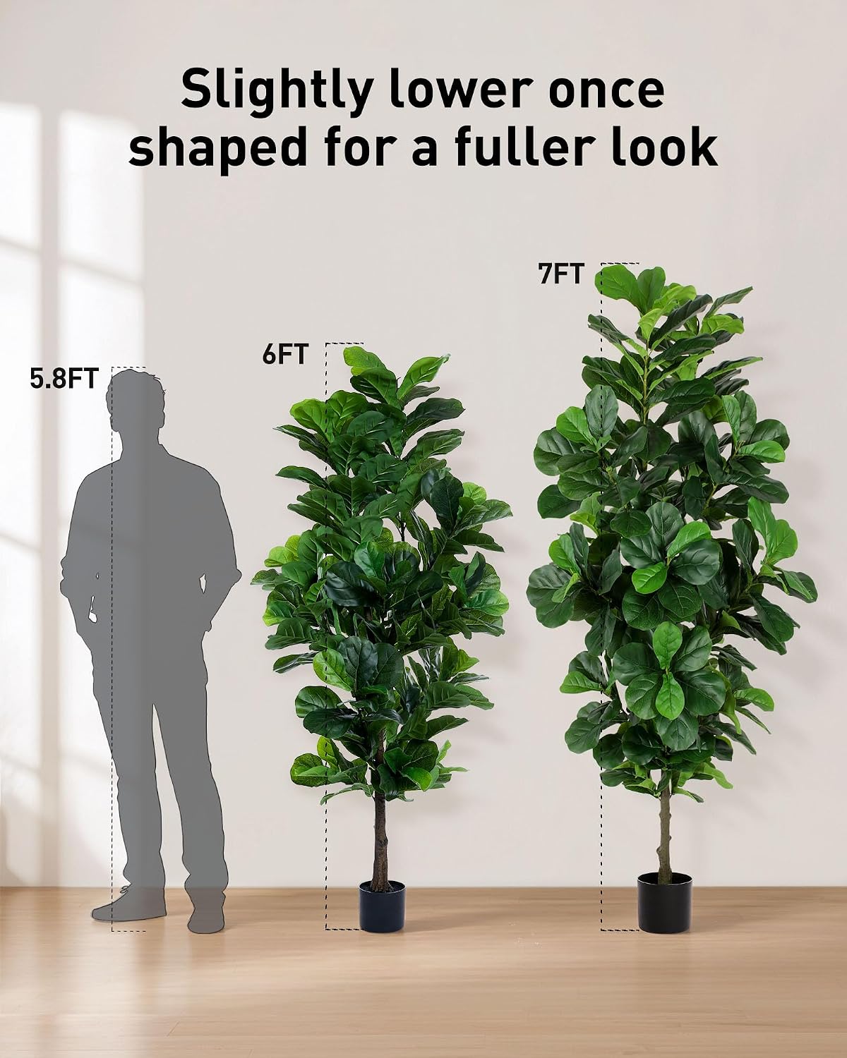 FLOWORLD Fiddle Leaf Fig Tree 7ft Tall Artificial Tree in Plastic Pot Fake Ficus Lyrata Plants with 184 Decorative Fiddle Leaves Faux Fig Trees for Home Office Living Room Decor Indoor Outdoor