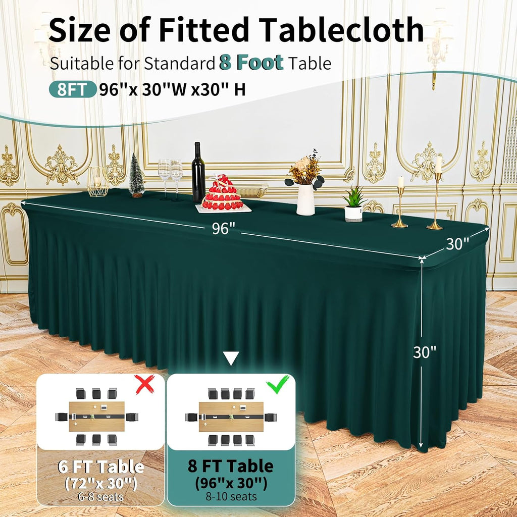 6 Packs Emerald Green Spandex Table Clothes for 8 Foot Rectangle Tables, Wrinkle Resistant Fitted Tables Cover, Washable Stretch Table Skirts for Weddings Parties Banquet Birthday Festival